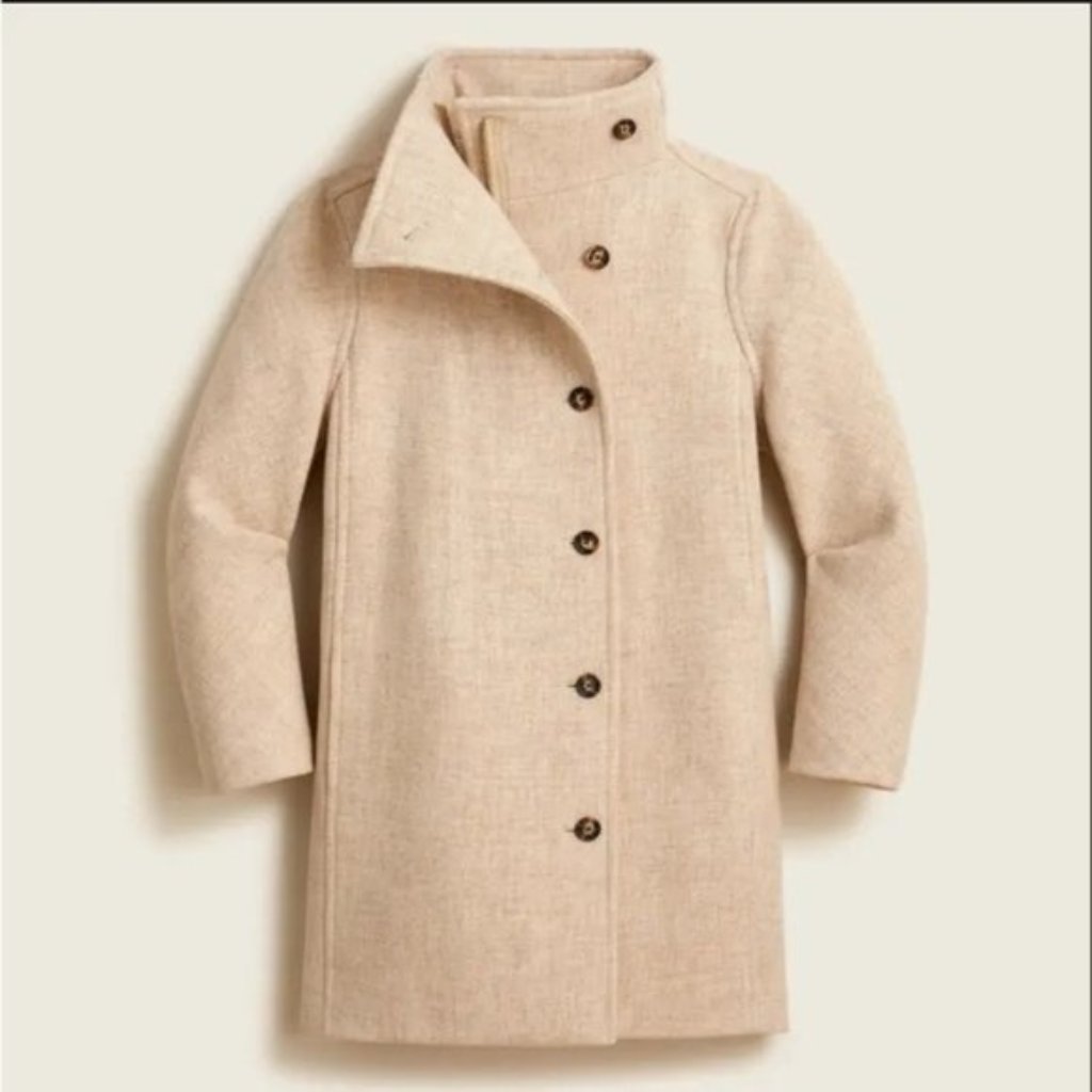 Nwot J.Crew 6 Villa Coat Oatmeal Italian Wool Zip + Buttons